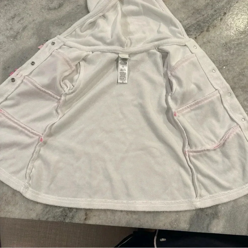 Little Me White Terry Cloth Hoodie Swim Cover Up Pink Bow Ribbon Size 6-9 Month